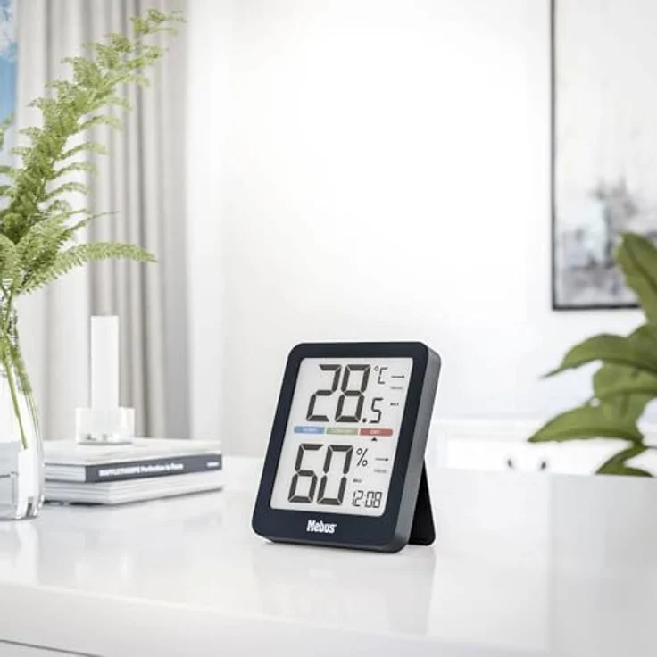 Mebus 11115 Thermo-Hygrometer, digitales Hygrometer mit Temperaturanzeige in °C/°F, schwarz – Bild 2