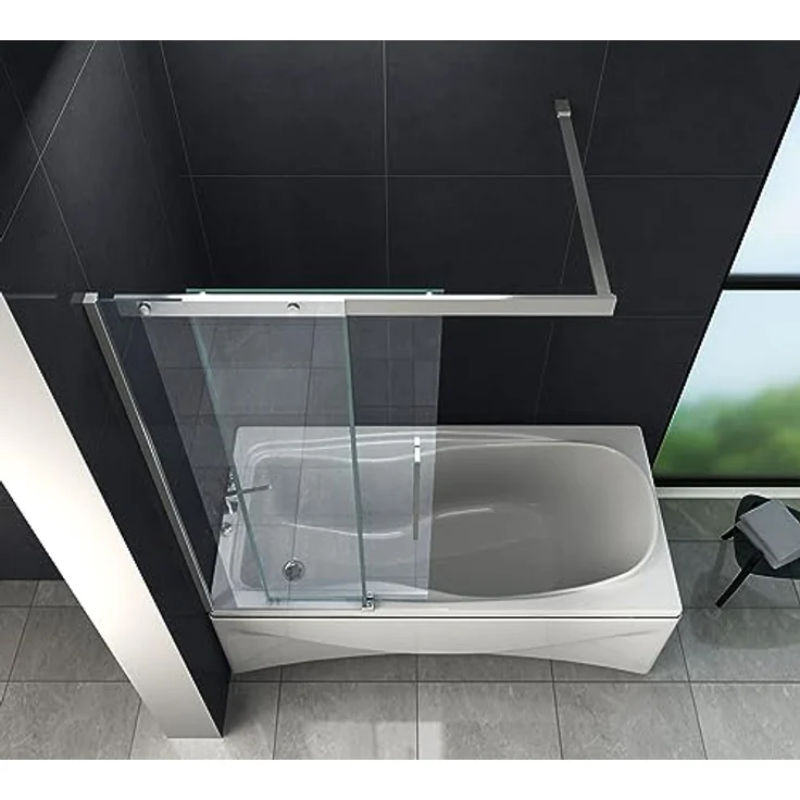 Glasdeals DOZE Schiebetür Badewannenaufsatz Duschtrennwand, 120 x 150 cm, 6 mm ESG Sicherheitsglas, rahmenlos, hochwertiges Edelstahl-Rollensystem – Bild 3