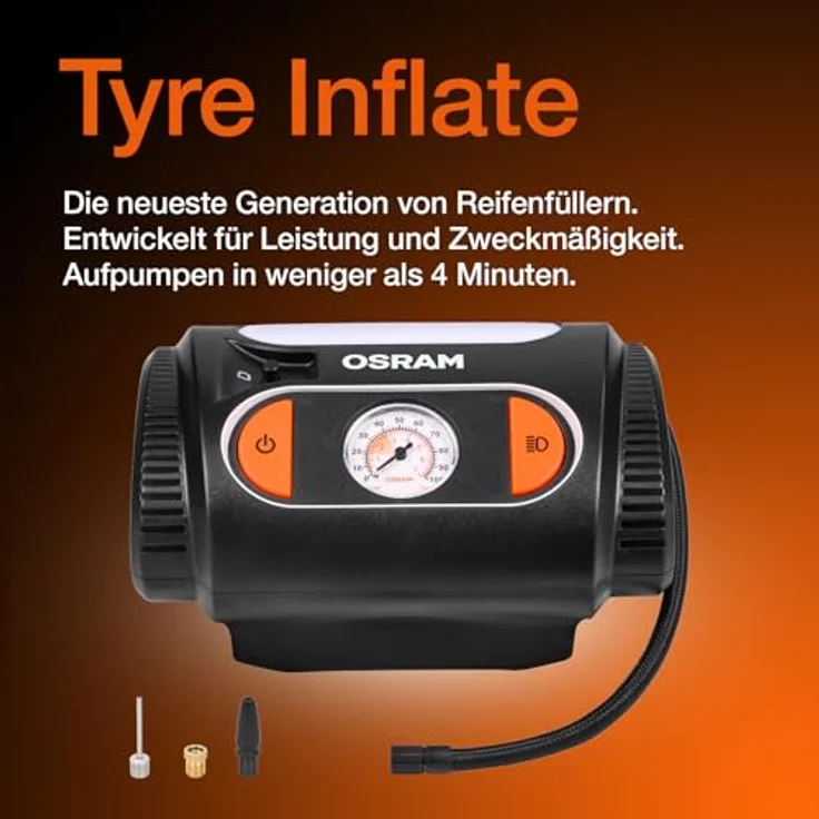 OSRAM OTI2110 Kompressor TYREinflate 2110, schnelles Aufpumpen unter 4 Minuten, ergonomisches Design mit 3 m Stromkabel und 60 cm Luftschlauch – Bild 2