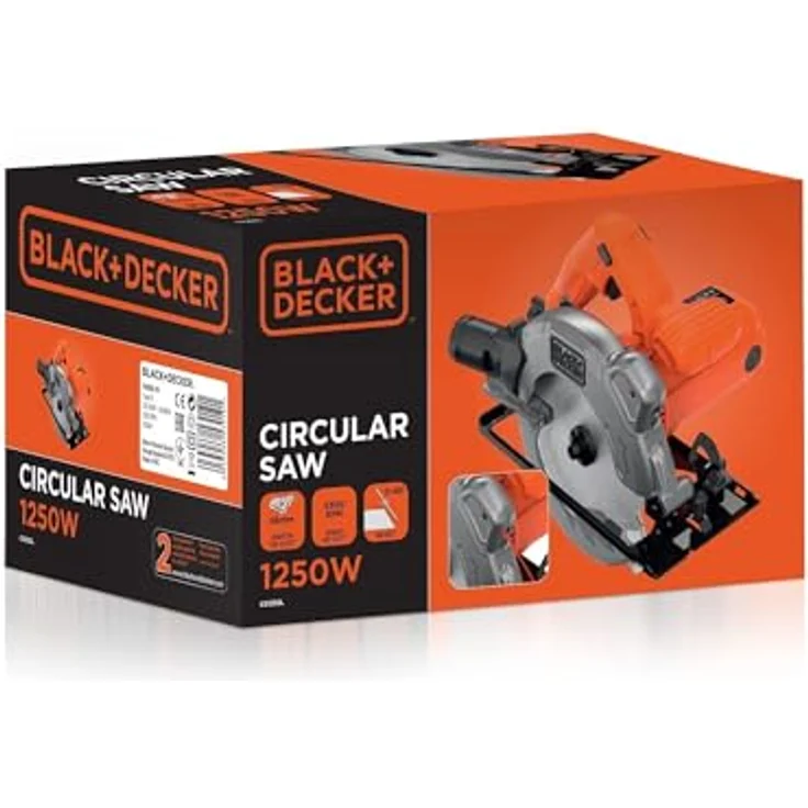Black+Decker Handkreissäge (1250W, Schnitttiefe 66 mm - 50 mm (90°-45°) 1 Sägeblatt mit Parallelanschlag, Durchmesser 190 mm, mit Schnellspannhebel, integrierter Laser) CS1250L – Bild 2
