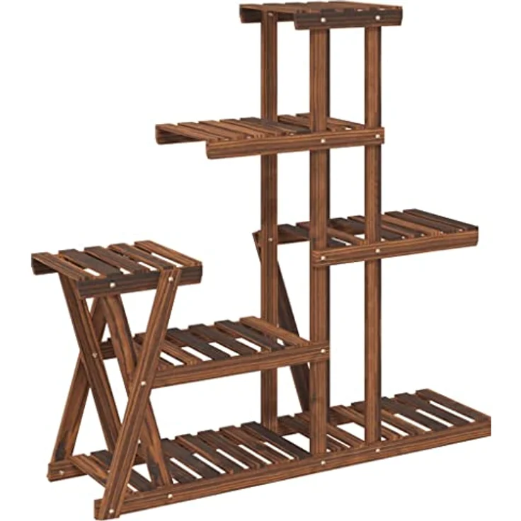 vidaXL Blumenständer, Pflanzständer 95x25x96 cm Massivholz Tanne, Karbonisiertes Braun, 10 kg Belastbarkeit pro Boden – Bild 7