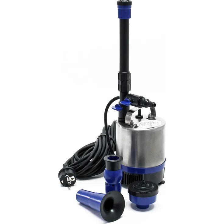 Wiltec Edelstahl Springbrunnenpumpe 50 W 1750 l/h, max. Fontänenhöhe 1,6 m, inkl. 3 Aufsätze, Aquariumpumpe in Edelstahl
