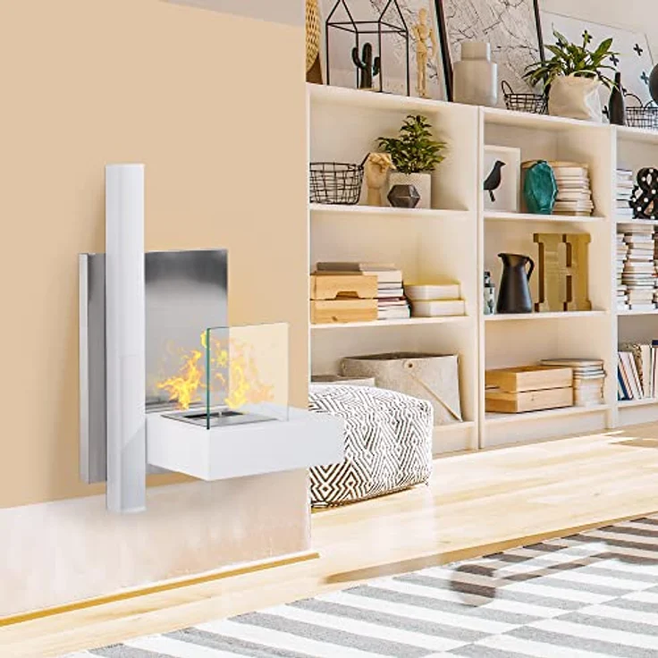 HOMCOM Ethanol-Kamin Bio-Ethanol-Brenner 0,9L 3 Std. Brenndauer mit Einer Klappe Zubehör für die Wandmontage kein Rauch Bauhaus-Design Rostfreier Stahl Weiß 75 x 22 x 63 cm – Bild 2