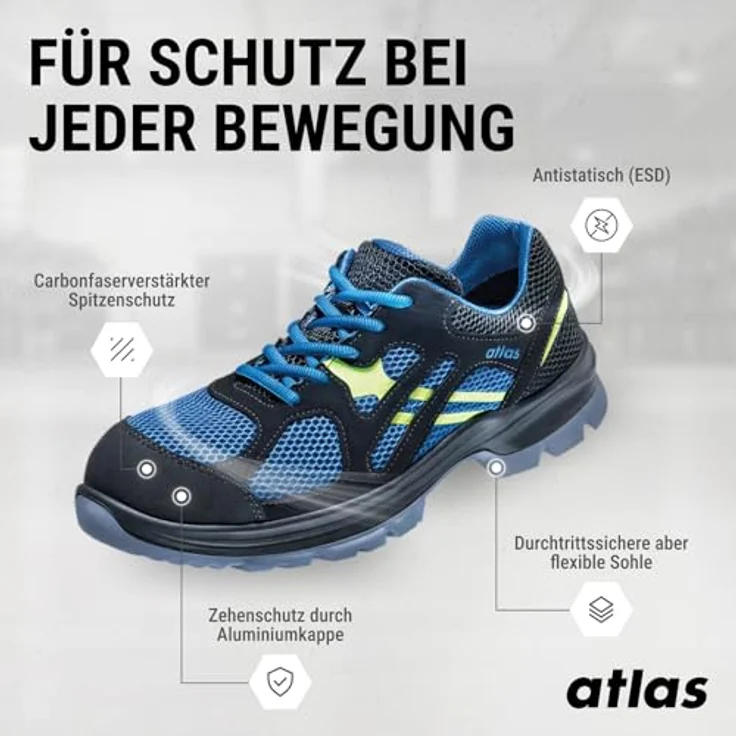 Atlas Schuhe Flash 4005 XP Arbeitsschuh, Alu-tec®Aluminiumkappe, öl-, benzin- und säurebeständig, schwarz/blau – Bild 3