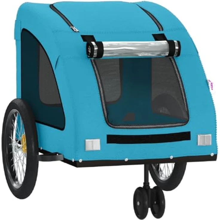 vidaXL Hunde-Transportbox Fahrradanhänger Blau Oxford-Gewebe und Eisen mit PVC-Dach – Bild 5