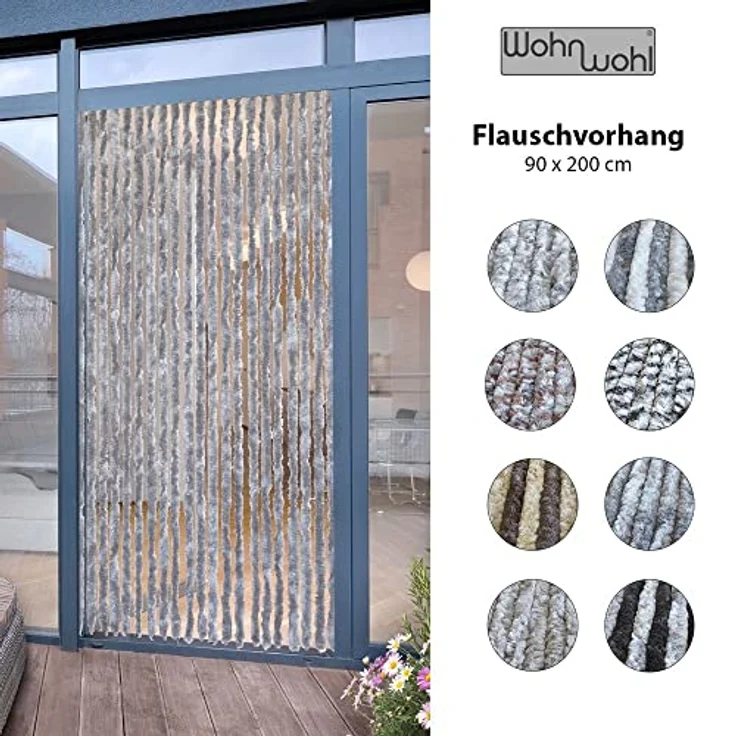WOHNWOHL Flauschvorhang (90x200 cm) • Wohnwagen Türvorhang • Fliegenschutz Balkontür • Insektenschutz Vorhang • Fadenvorhang Tür • Sichtschutz Wohnmobil • Farbe: Silber – Bild 2