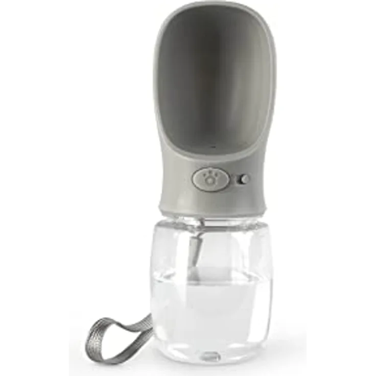 lionto 350ml Wasserflasche für Hunde tragbar auslaufsicher Trinkflasche für unterwegs Wasserspender, grau