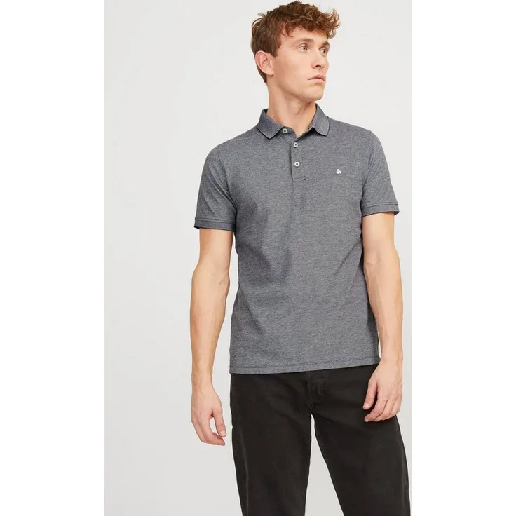 Jack & Jones Poloshirt JJEPAULOS POLO SS NOOS, Stickerei, schmal geschnitten, Jerseystoff aus Baumwolle, navy