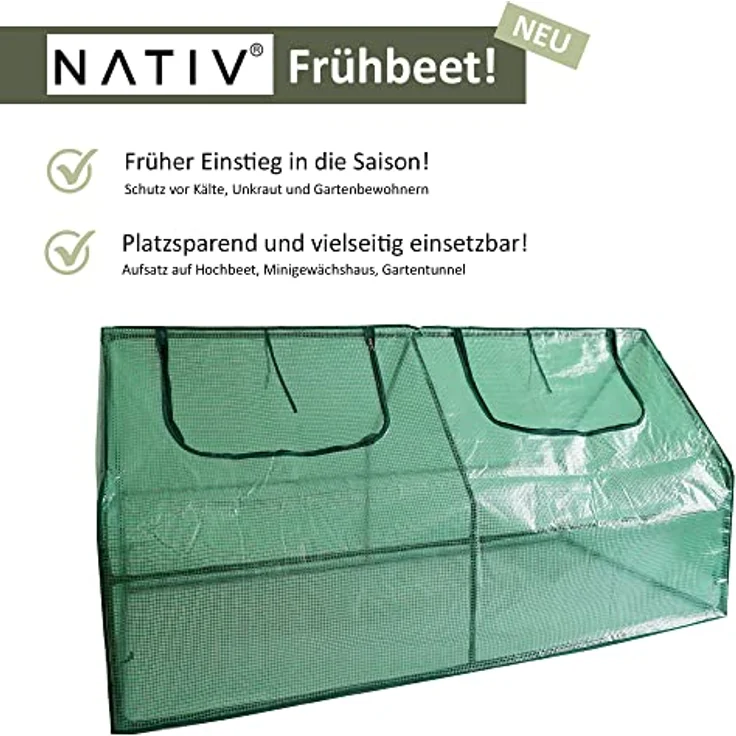 NATIV Foliengewächshaus | Gewächshaus mit 2 praktischen Zugriffsfenstern | Tomatenhaus aus robuster Gewächshausfolie | Treibhaus 182 x 90 cm, 90 cm hoch – Bild 4
