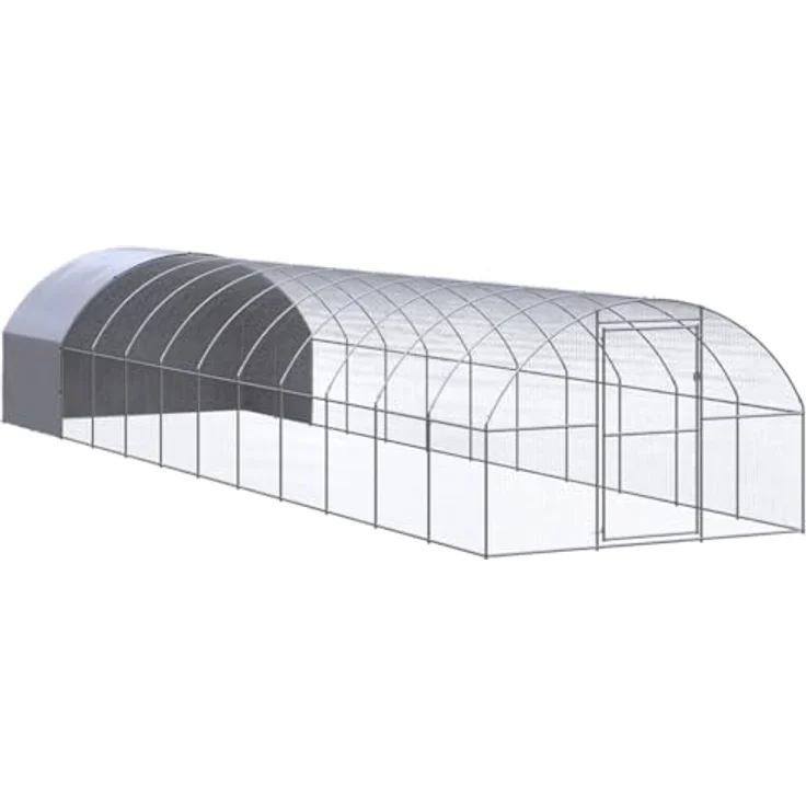vidaXL Hühnerstall, Outdoor-Hühnerstall 3x12x2 m, verzinkter Stahl mit wasserfester Überdachung, Silber/Silbergrau – Bild 1
