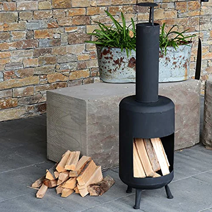 Gartenkamin aus Metall in schwarz 105 cm hoch Terrassenofen/Terrassenkamin als Feuerschale oder Feuerkorb für den Garten – Bild 2