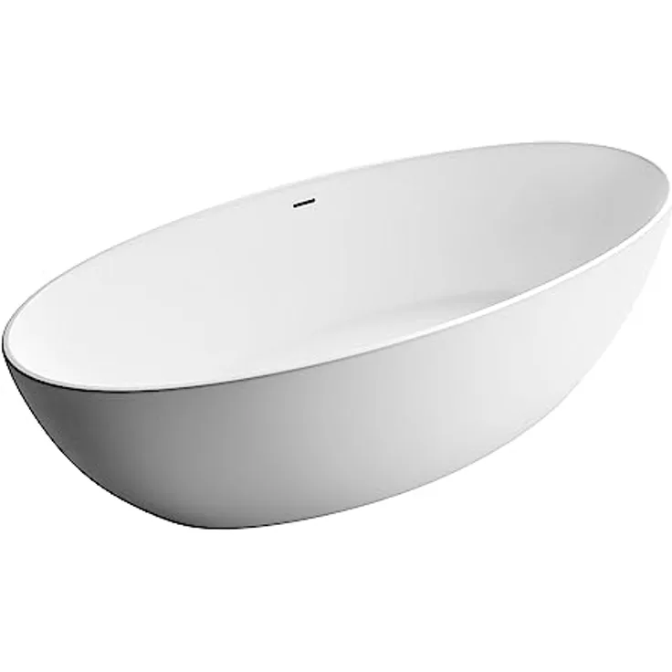 Bernstein Freistehende Badewanne TERRA, Oval, Acryl, Weiß Matt, 186x88x60 cm, doppelwandig mit mittigem Pop-Up-Ablauf, 230 Liter Füllmenge