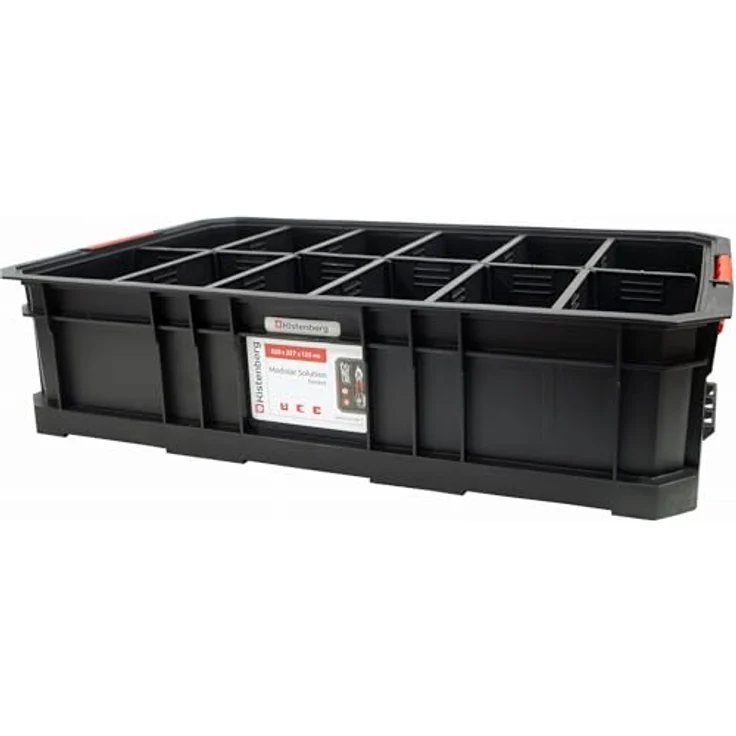 Kistenberg Modular Solution Transportkiste, stapelbare Werkzeugkiste mit Trennwänden, bis 50 kg belastbar, Kunststoff, schwarz, 520 x 327 x 125 mm – Bild 3