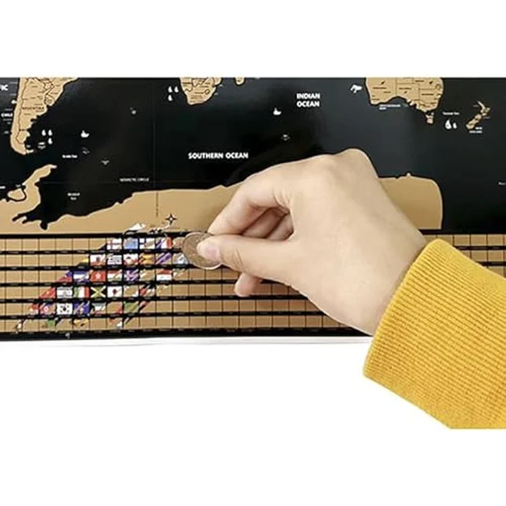 MT MALATEC Scratch Off World Map, Rubbelkarte für Kinder und Reisende, goldschwarz, 82 x 59 cm, inklusive Geschenktube – Bild 4