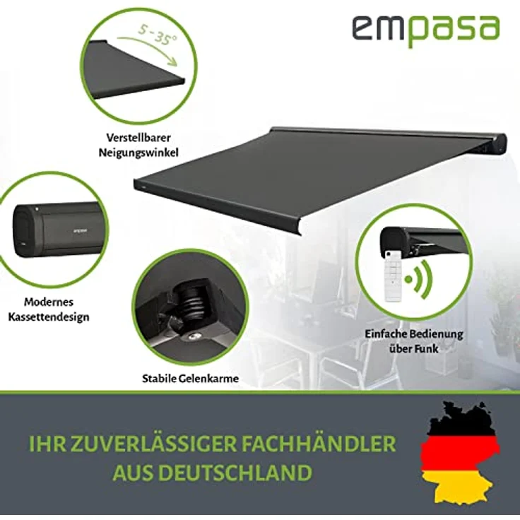 empasa Elektrische Kassettenmarkise 'Classic' Gelenkarmmarkise Markise Sonnenmarkise Sonnenschutz in verschiedenen Größen und Farben – Bild 3