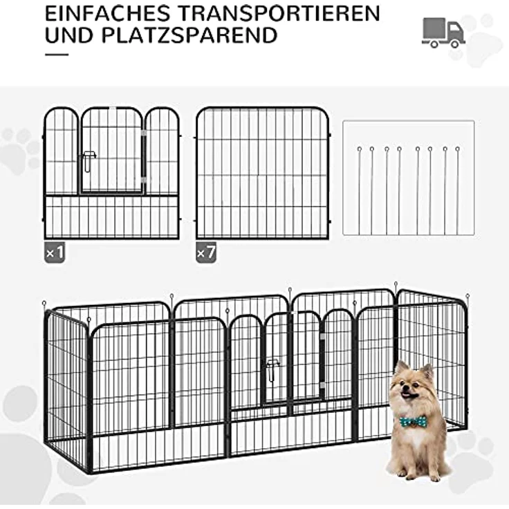PawHut Welpenauslauf Freigehege Laufstall für Haustier Laufgitter Laufstall Hundegehege individuell gestaltbare Form mit Tür Metall 79 x 79 cm Schwarz – Bild 5