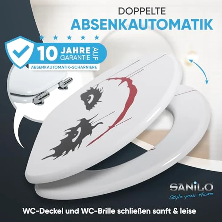 Sanilo WC Sitz Joker, Toilettendeckel aus Holz mit Absenkautomatik, antibakterieller Oberfläche, 47 x 37,7 cm – Bild 3