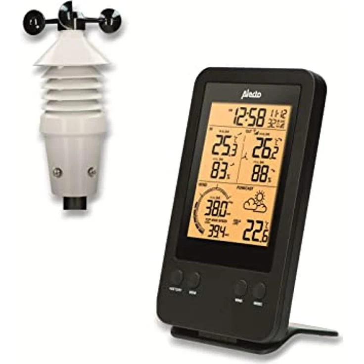 Alecto Wetterstation, Funk-Wetterstation mit 5.5'' Display, kabellosem Außensensor und animierter Wettervorhersage, Schwarz – Bild 1