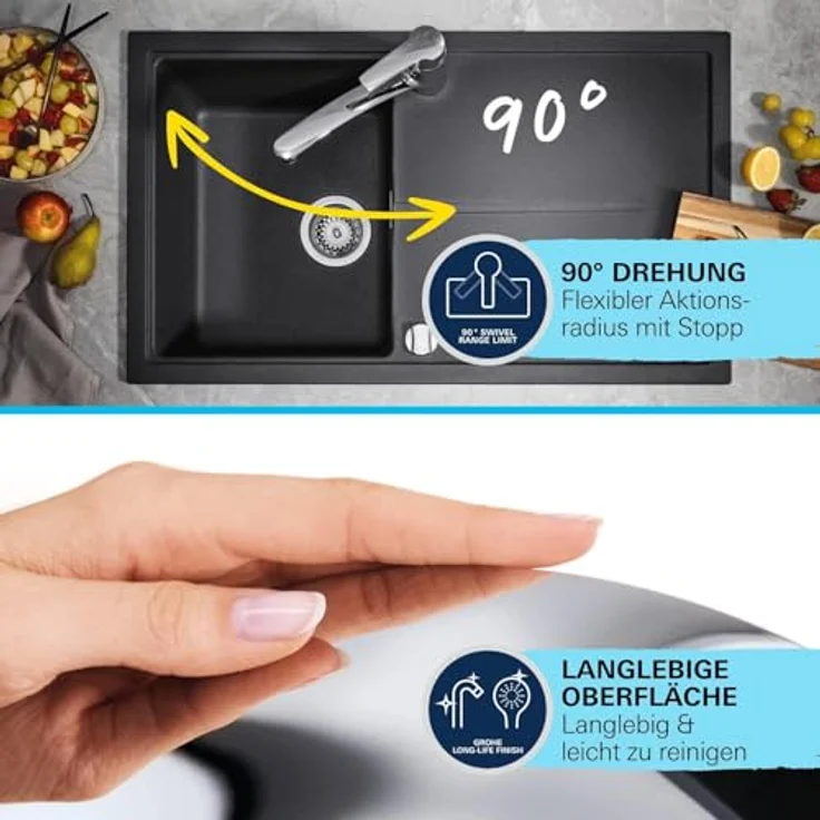 Grohe Küchenarmatur Start Einhebelmischer, QuickFix mit herausziehbarer Dual Spülbrause, chrom – Bild 9