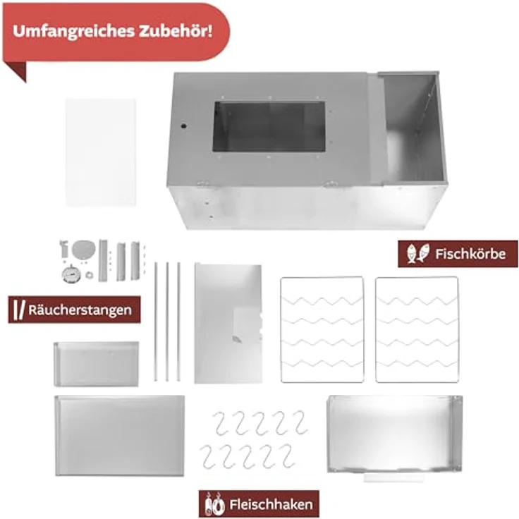 LEMODO Räucherofen 80x39,5x27,5 cm, Kalträucherofen mit Thermometer, umfangreichem Zubehör und großer Räucherkammer, Tischräucherofen zur Fisch-, Fleisch- und Käseherstellung – Bild 3
