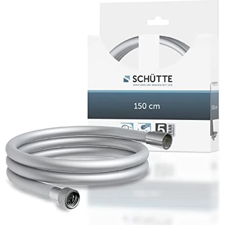 SCHÜTTE Duschschlauch 1,5m SILVER | Brauseschlauch mit Verdrehschutz Dusche mit 150cm Länge aus Kunststoff | Duschkopf-Schlauch mit Universalanschluss | Silber