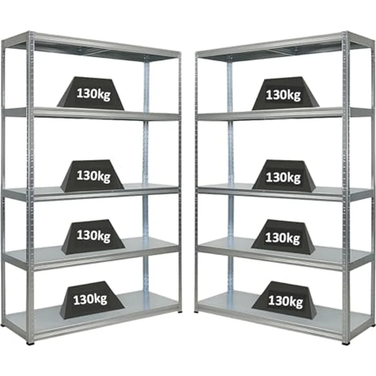 Proregal Metallregal Mega Deal Steel Eagle, 5 Fachböden, Traglast 130 kg pro Boden, verzinktes Metall, Steckmontage, 180 x 120 x 40 cm – Bild 1