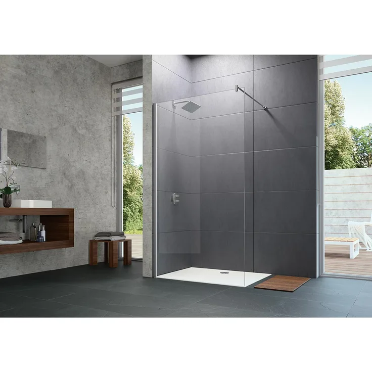 Hüppe Design Pure, Duschkabine + Duschwand, Seitenwand alleinstehend, Stabilisationsbügel, 6mm ESG, Breite 800mm, Höhe 2000mm