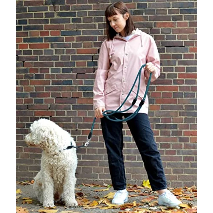 Leisegrün Verstellbare Hundeleine 3m - Robuste Nylon Doppelleine für mittelgroße bis große Hunde, 200kg Zugkraft, 2 Karabiner - Petrol – Bild 3