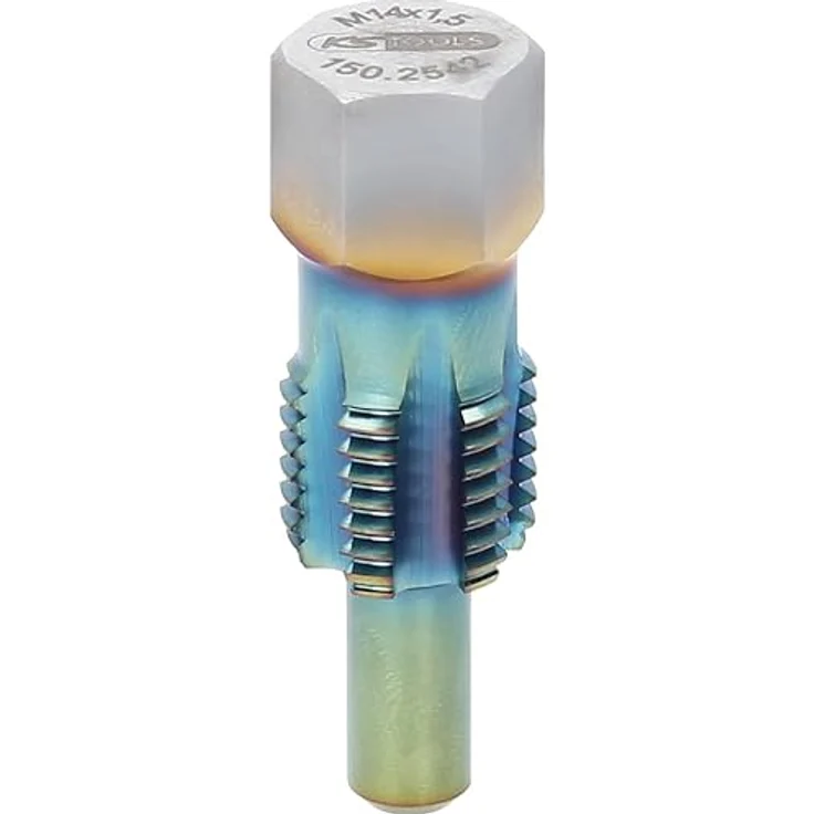 KSTOOLS Gewindeschneider mit Führungsbolzen für Temperatursensoren, M14x1,5, kurze Ausführung mit 6 Schneiden und Reinigungsnuten – Bild 4