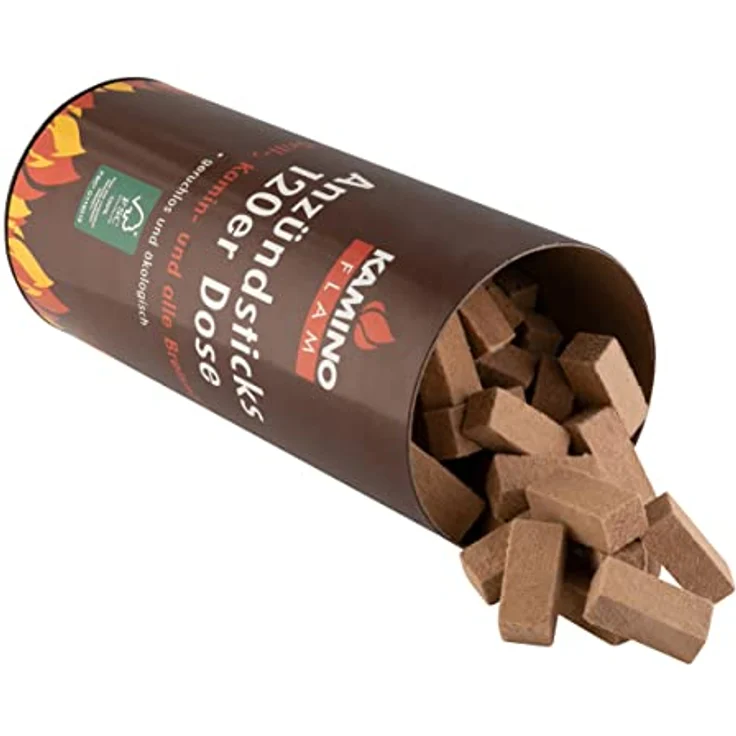 Kamino-Flam Anzündsticks - 120 Anzünder in handlichen Dose - Feuersticks brennen 5-6 Minuten - Anzündscheit für Grill - Kamin - Ofen - Anzündbrikettsticks geruchlos & ökologisch - Kaminanzünder – Bild 4