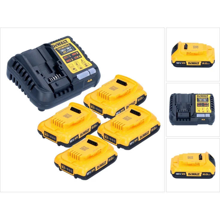 DeWalt DCB 1104 D4 Akku Starter Set, 4x 18 V Li-Ion Akku 2,0 Ah & Schnellladegerät mit LED-Anzeige