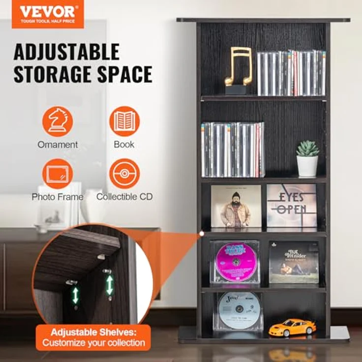 VEVOR Medienaufbewahrungsschrank, 5-lagiges CD/DVD-Regal mit verstellbaren Regalböden und großer Lagerkapazität für bis zu 240 CDs, Espresso – Bild 4