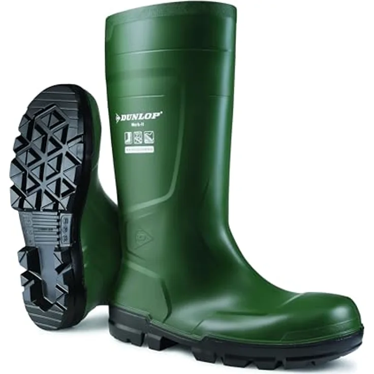 Dunlop Stiefel Work-It full safety S5 grün nach EN ISO 20345:2022 S5 SR FO LG Größe 47, Sicherheitsstiefel mit Stahlkappe und rutschhemmender Sohle