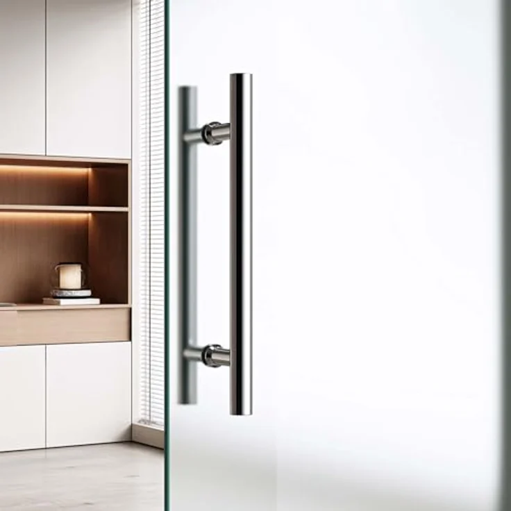 doporro Glasschiebetür Komplettset Amalfi-plus 14H, 77,5 x 215 cm, ESG-Sicherheitsglas, satiniert, mit Edelstahl-Stangengriff, 15mm Wandabstand – Bild 5