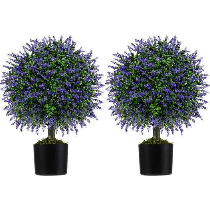 COSTWAY Kunstpflanze Lavendelbaum in Lila, 58 cm, 2er Set mit Blättern und Topf