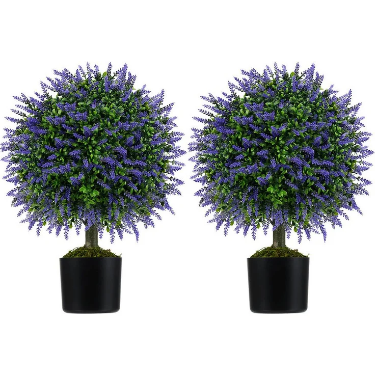 COSTWAY Kunstpflanze Lavendelbaum in Lila, 58 cm, 2er Set mit Blättern und Topf
