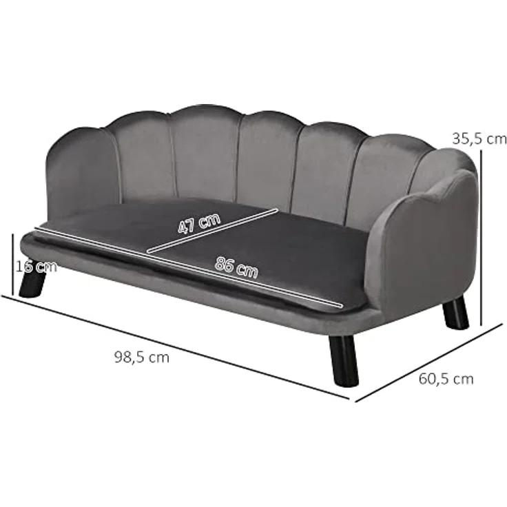 Pawhut Hundesofa mit Rückenlehne Haustiersofa mit Holzbeinen Hundebett Weichem Bezug, Katzensofa Dunkelgrau 98,5x60,5x35,5 cm – Bild 3