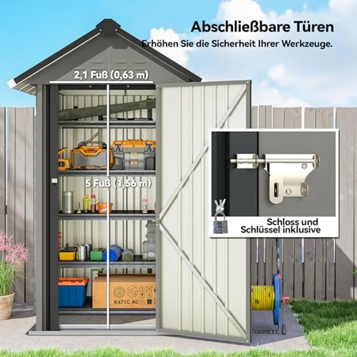 Outsunny Metall Gerätehaus 1,17 m², Geräteschuppen mit Satteldach und Lüftung, hellgrau – Bild 6