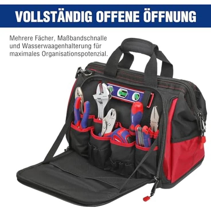 WORKPRO Werkzeugtasche Elektriker 42 x 25 x 34CM, Robuster 1680D Polyester,mit weiter Reißverschluss-Öffnung,Tragebügel und verstellbarem Schultergurt – Bild 5