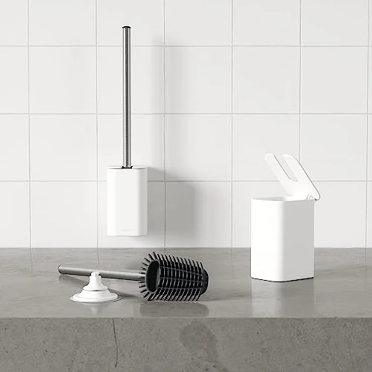 Umbra Flex Toilettenbürste mit Halterung zum Kleben für Wand- und Bodenanbringung, Weiss – Bild 4