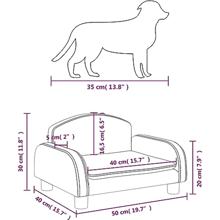 vidaXL Hundebett Taupe 50x40x30 cm Stoff - Gemütliches Sofa mit massivem Kiefernholzrahmen – Bild 4