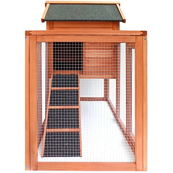 Wiltec Hasenstall 1220 x 630 x 920 mm mit Freilaufgehege und erhöhtem Unterschlupf, Fichtenholz, 2 Etagen, Kleintierstall, grün – Bild 3