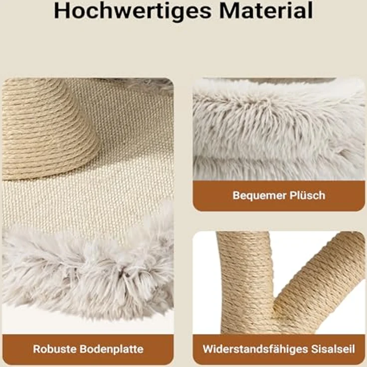 Fudajo Designer Kratzbaum mit Hängeliege, 3 Etagen, 59 x 59 x 169 cm, bis 15 kg, mit Sisal und Plüsch – Bild 4
