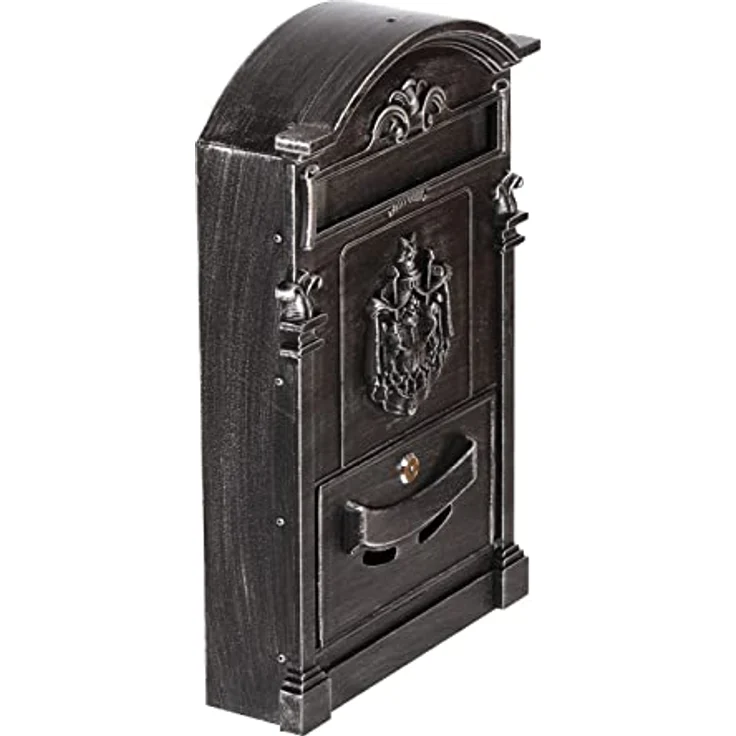 Antiker edler Briefkasten GAL29 Wandbriefkasten, Nostalgischer aus Aluminium Guss Englischer Briefkasten Metall 47 cm hoch. Rostfrei (Antik Silber) – Bild 2