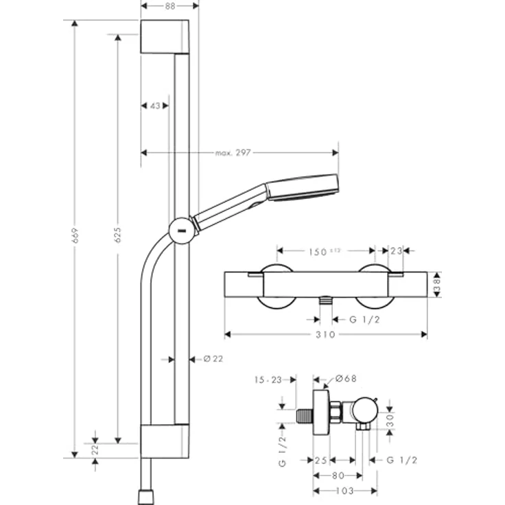 Hansgrohe Pulsify Select S Brauseset 105, Duschsystem mit 3 Strahlarten, Ecostat Fine Thermostat, EcoSmart, Brausestange 650 mm – Bild 6