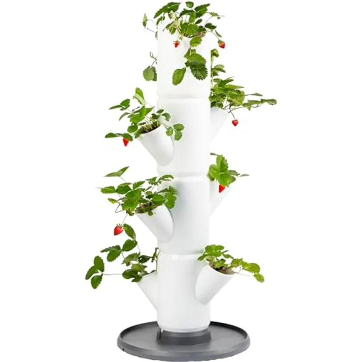Gusta Garden Hochbeet, Sissi Strawberry (Starter, weiß) - Vertikales Pflanzgefäß mit integriertem Wasserleitsystem
