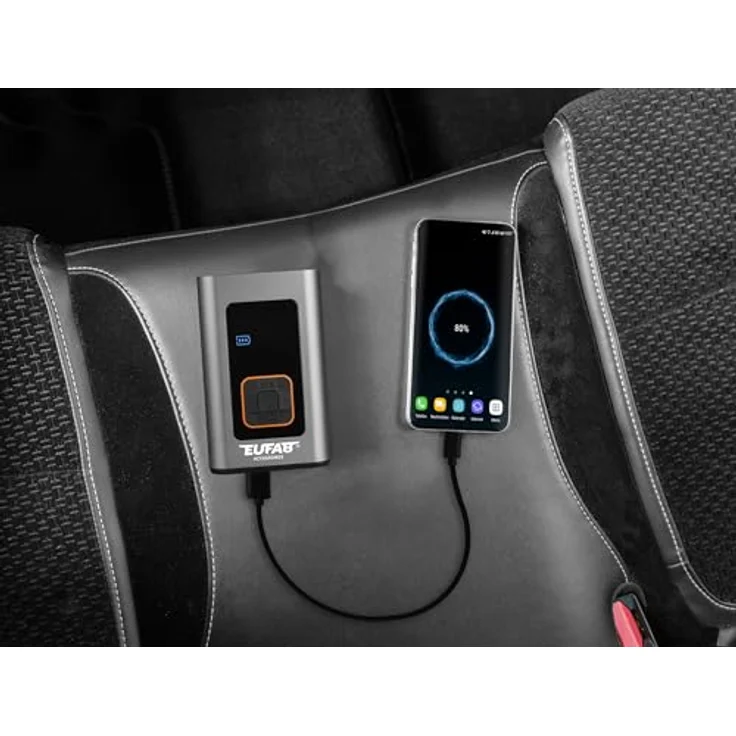 Eufab Mini-Kompressor aufladbar, mit integrierter Powerbank und LED Arbeitsleuchte – Bild 2