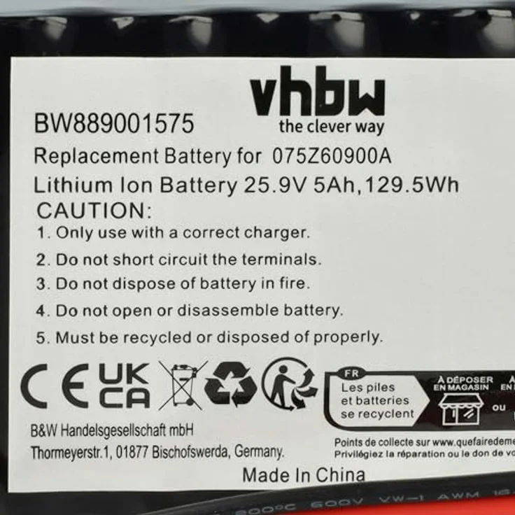 vhbw Akku Ersatz für Ambrogio 050Z36600A, 050Z38600A, 075Z60900A, 5000mAh, 25,9V, Li-Ion, hochkapazitiver Rasenmäherakku – Bild 5