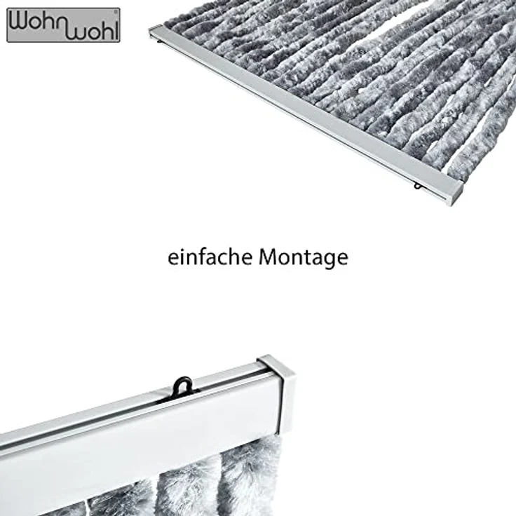WOHNWOHL Flauschvorhang (90x200 cm) • Wohnwagen Türvorhang • Fliegenschutz Balkontür • Insektenschutz Vorhang • Fadenvorhang Tür • Sichtschutz Wohnmobil • Farbe: Silber – Bild 4