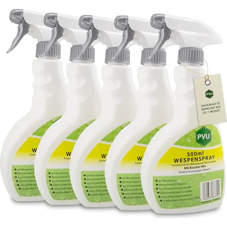 PVU Wespenspray 5x500ml | Wespenabwehr mit Booster Mix und Chrysanthemum Extrakt, Made in Germany